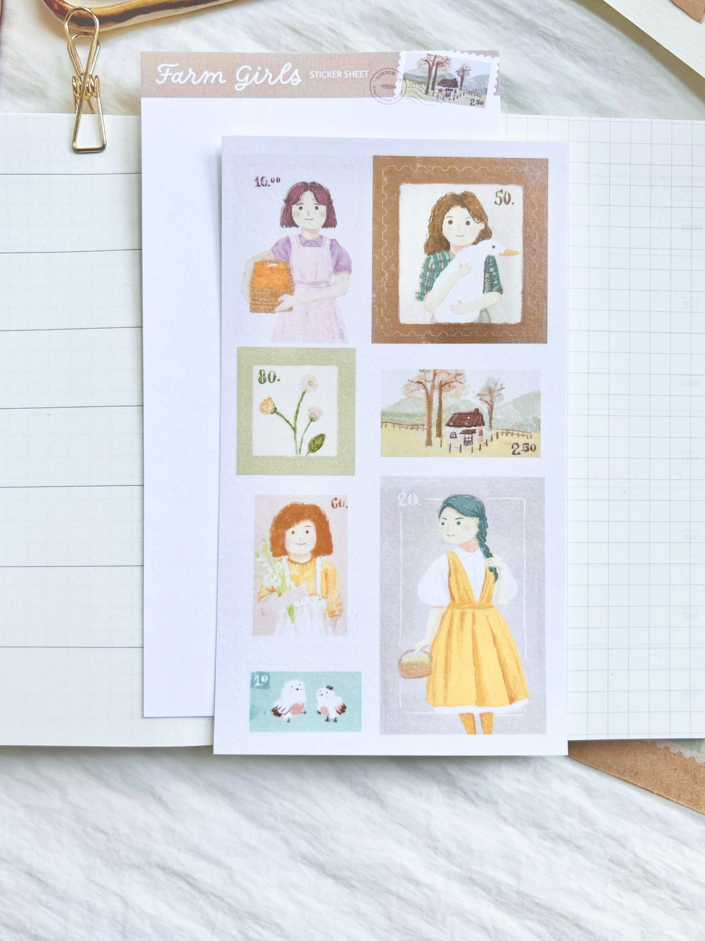 Farm Girls Stamp Shape Sticker Sheet