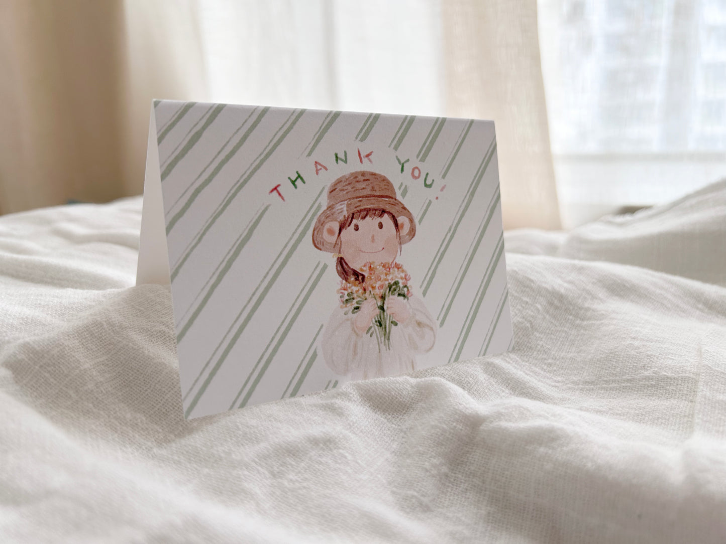 A Simple Thank You Mini Card (Girl holds a Bouquet)