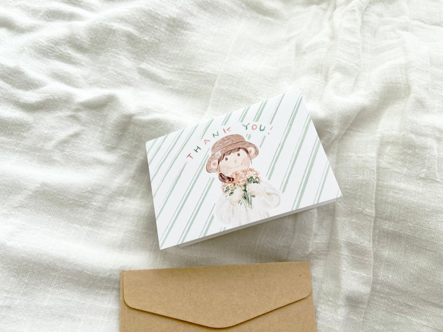A Simple Thank You Mini Card (Girl holds a Bouquet)