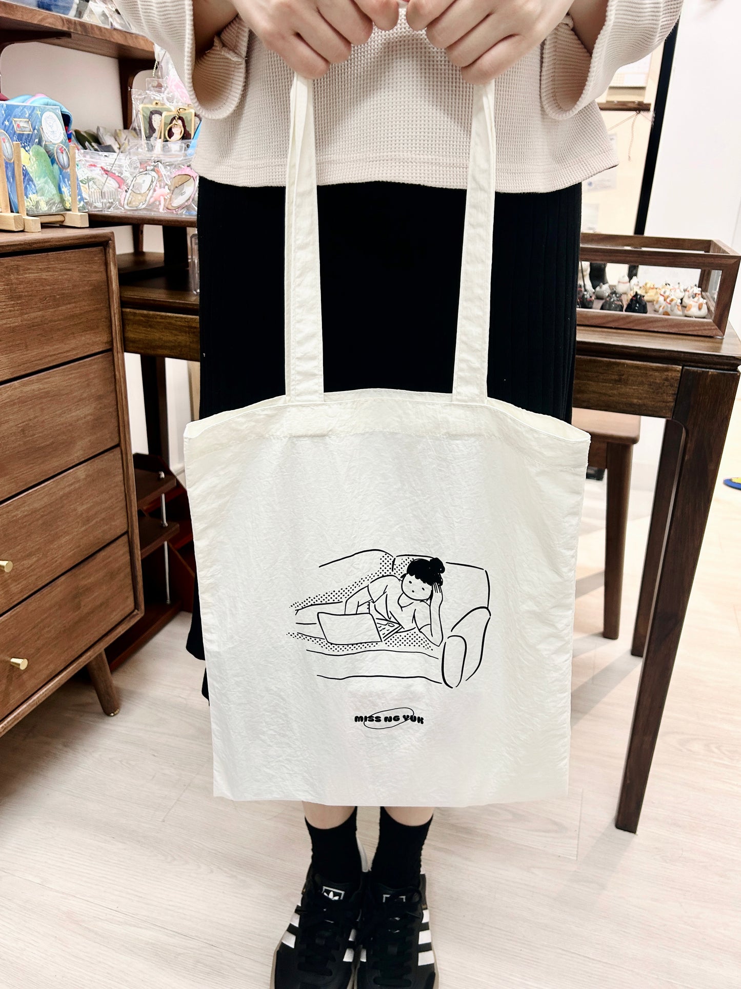 Miss Ng Yuk Chilling on Sofa Nylon Tote Bag