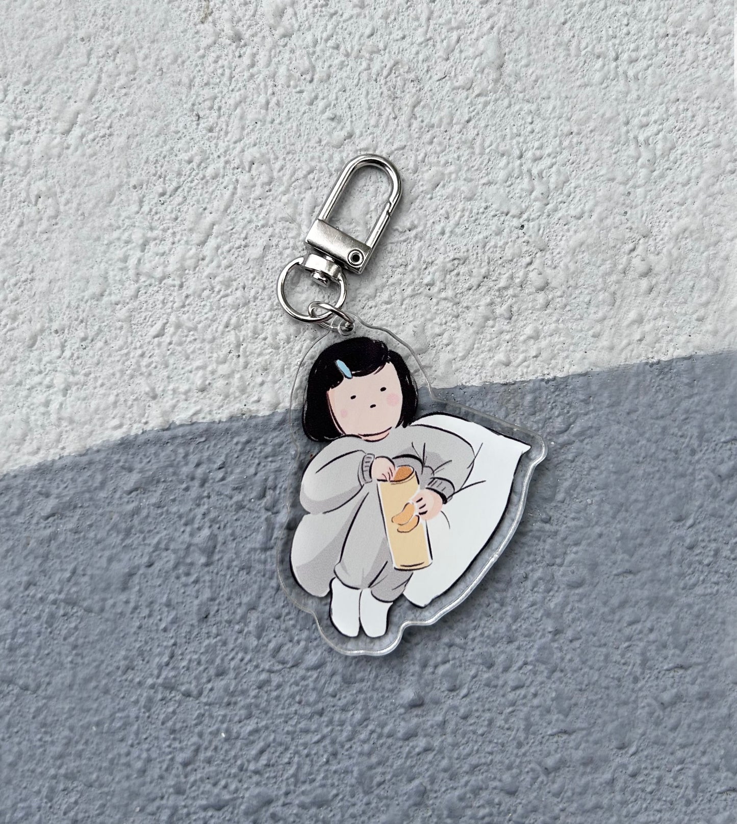 Miss Ng Yuk Eating Chips Keychain