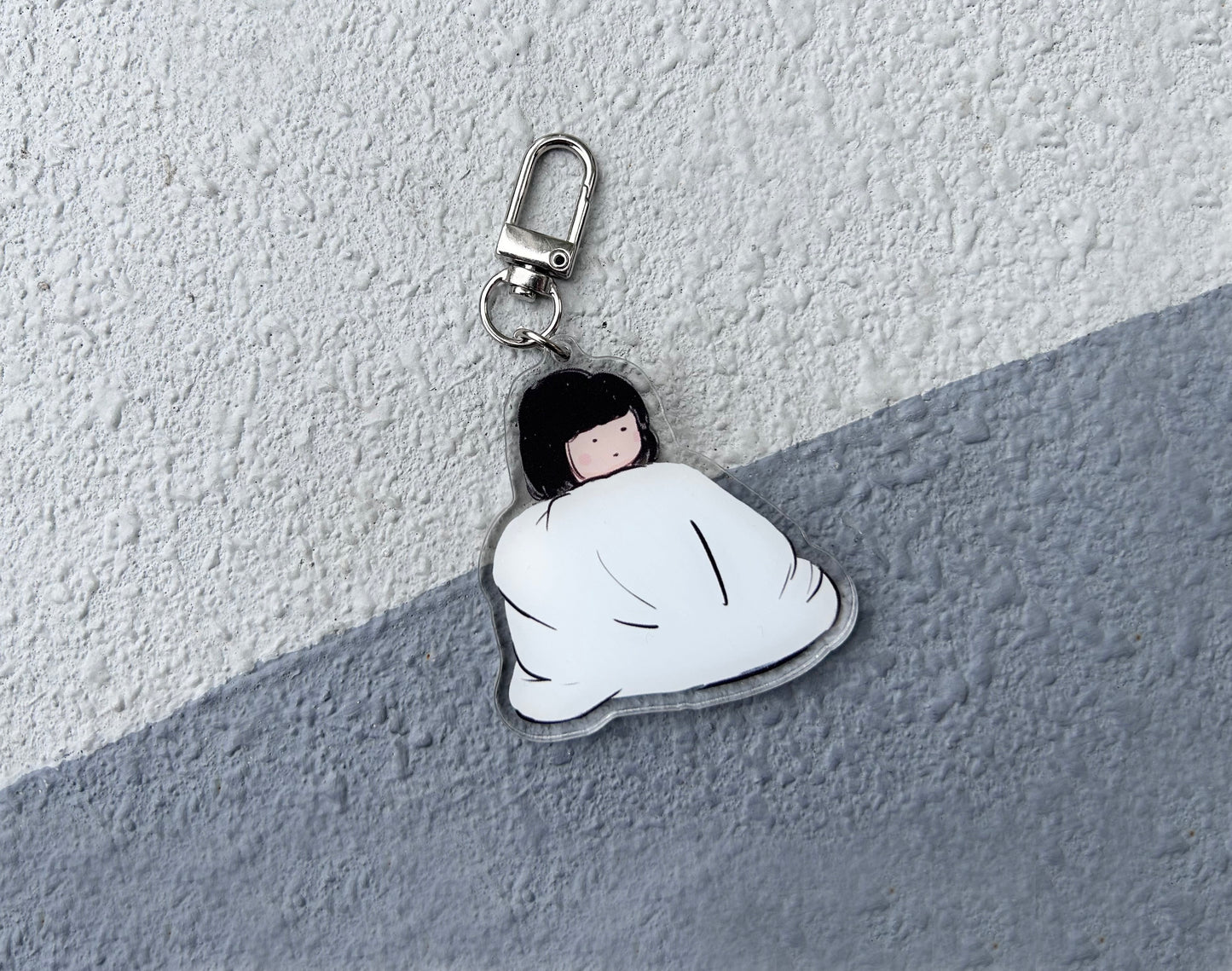 Miss Ng Yuk Stays Warm in a Quilt Keychain