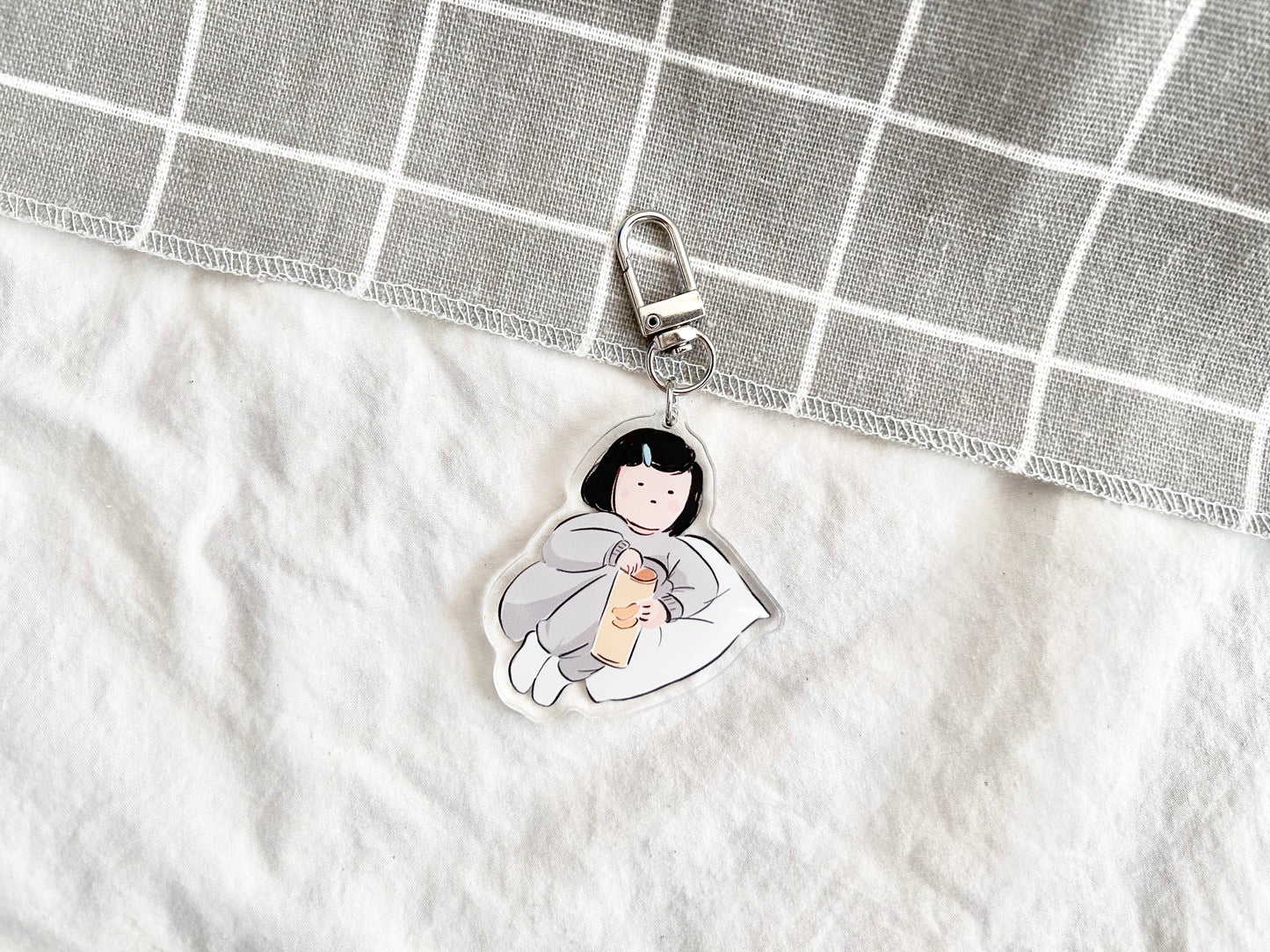 Miss Ng Yuk Eating Chips Keychain