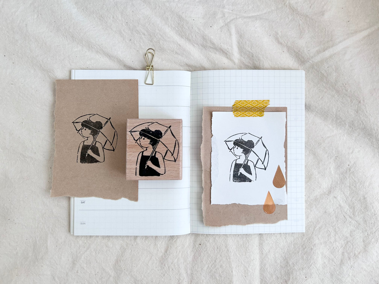 Raining Day Girl with Umbrella Stamp