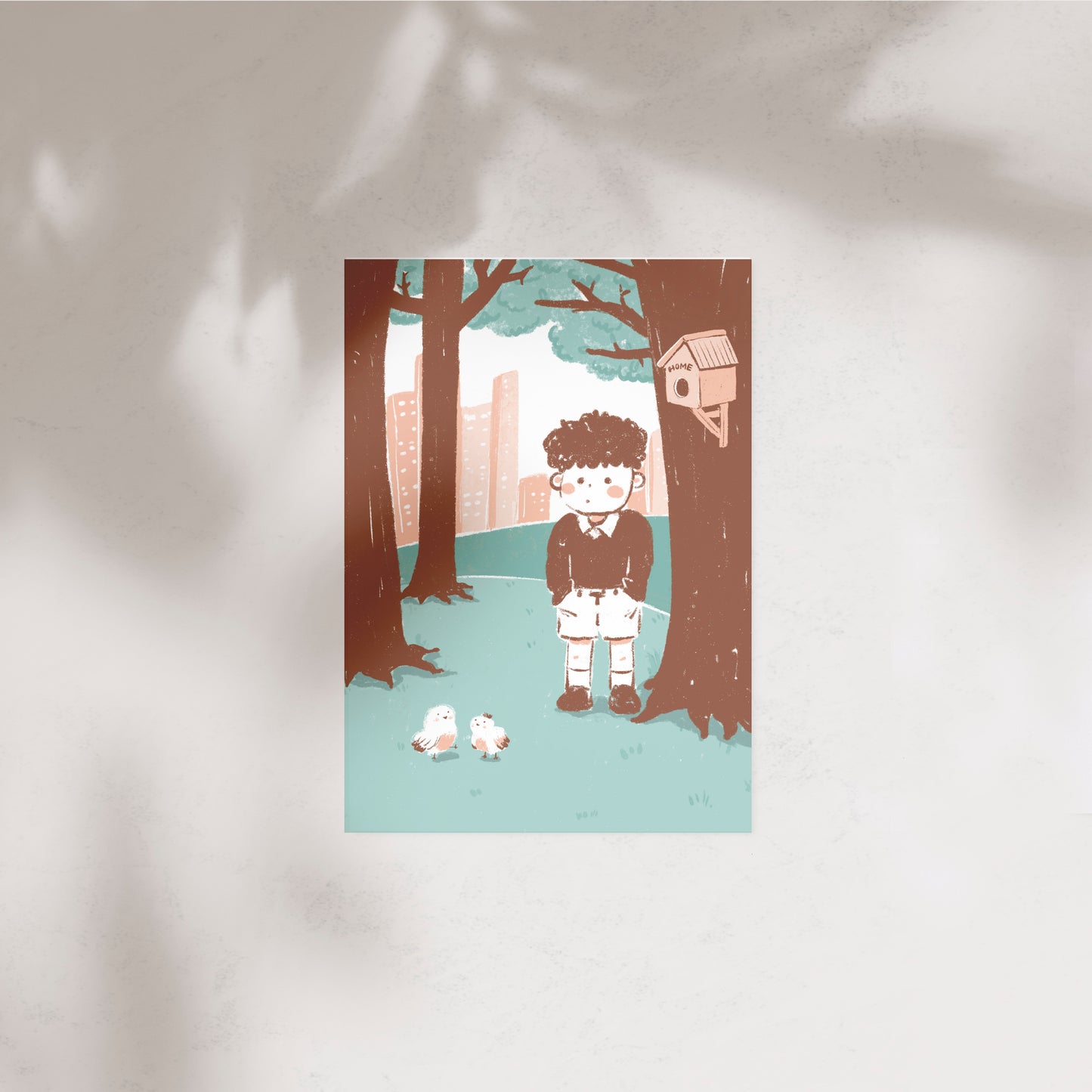 Birdie in the Woods Illustration Postcard