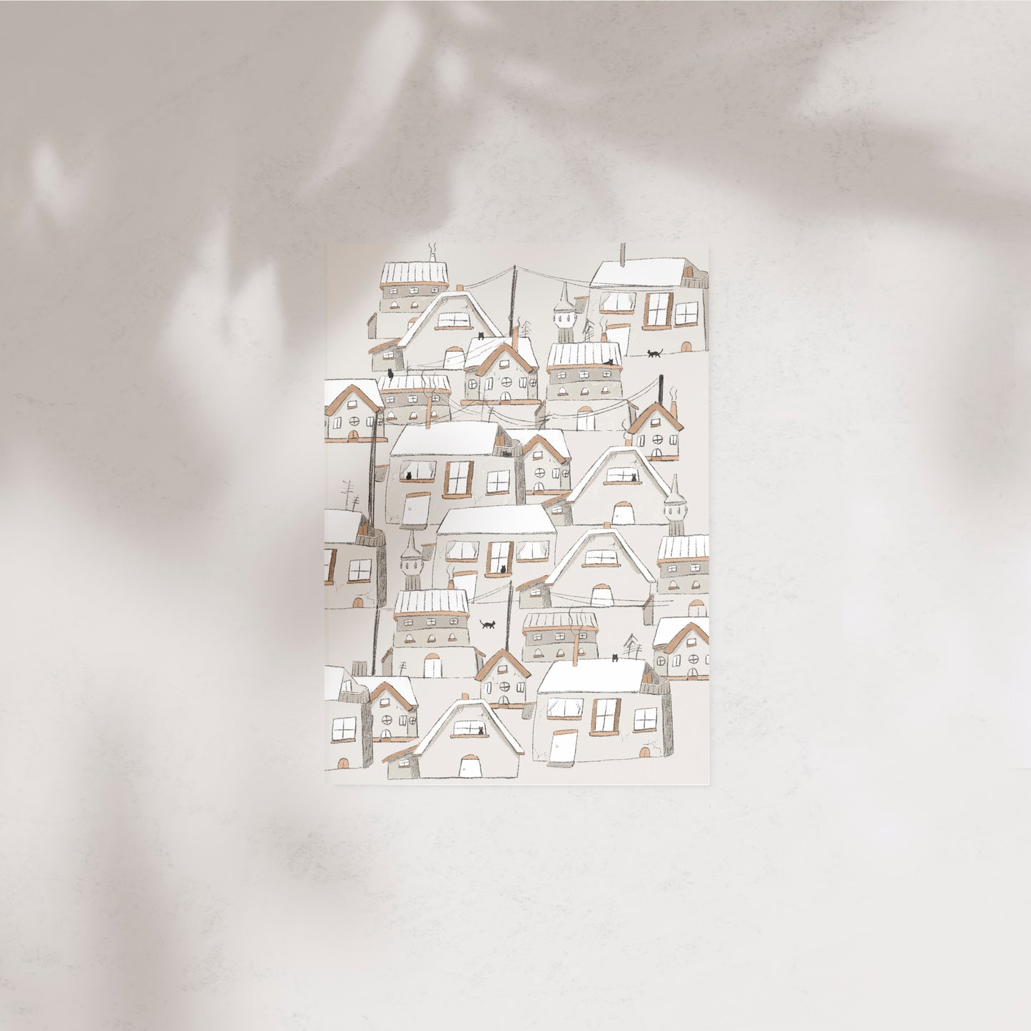 Grey Houses Village Illustration Postcard