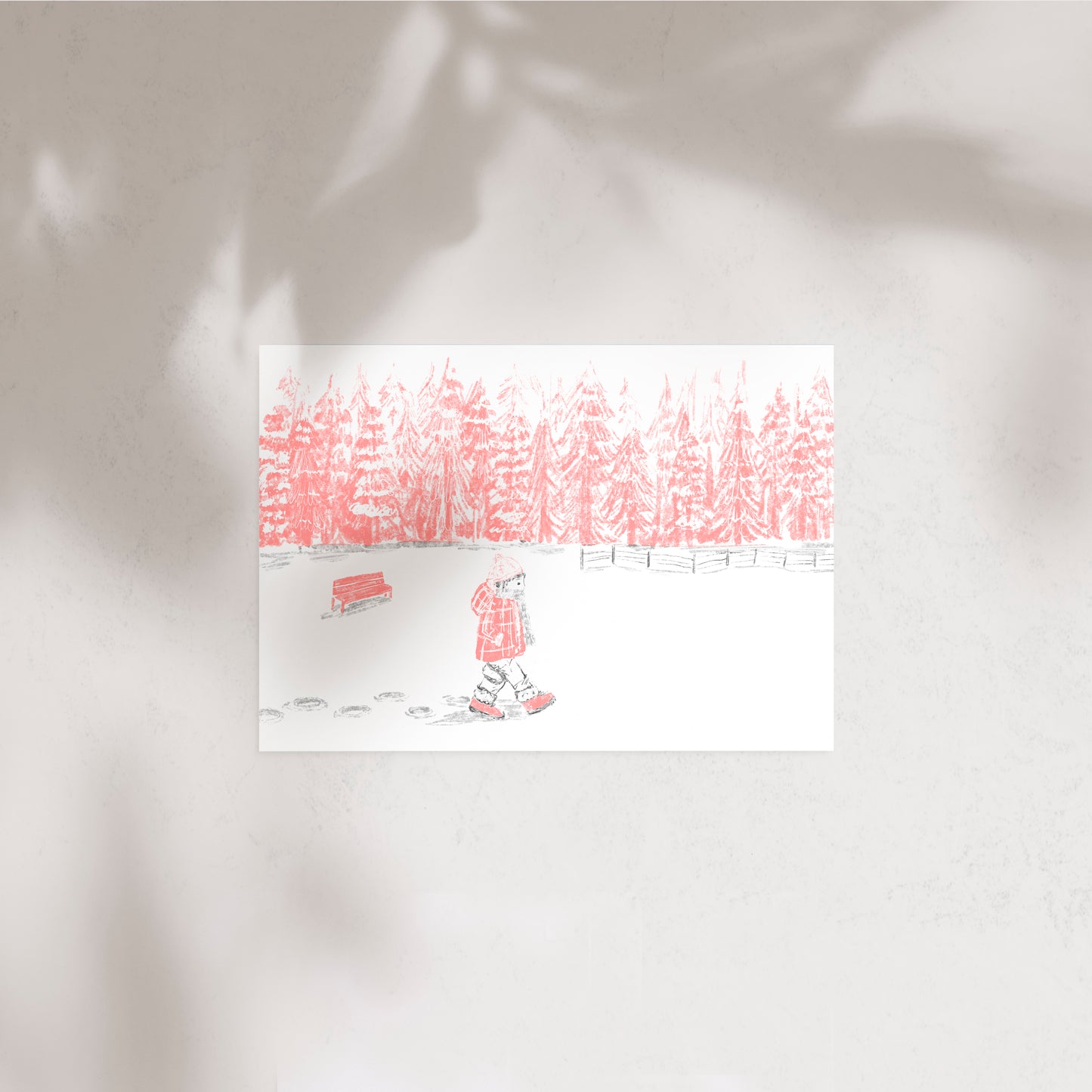 Risograph Print Snowy Winter Illustration Postcard