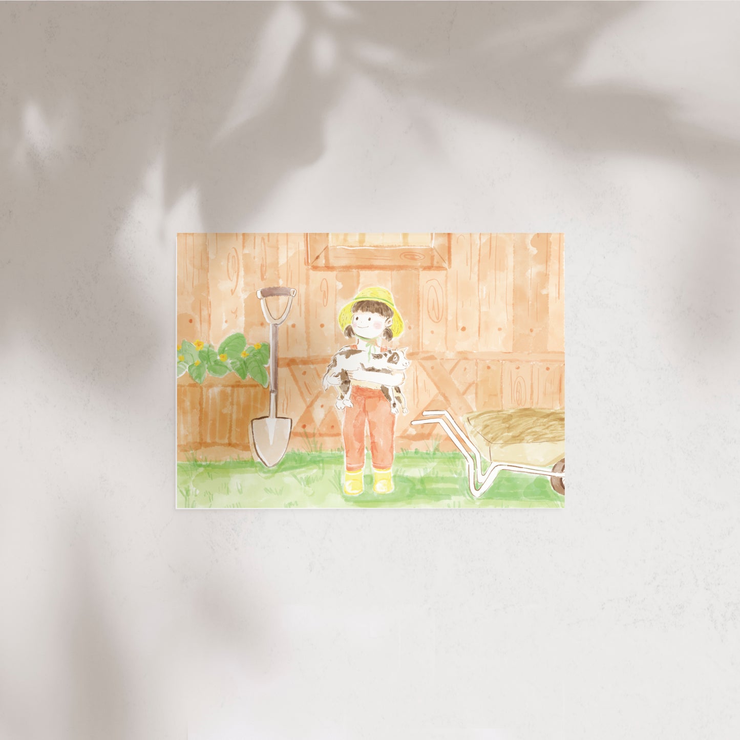 Farm Girl Illustration Postcard