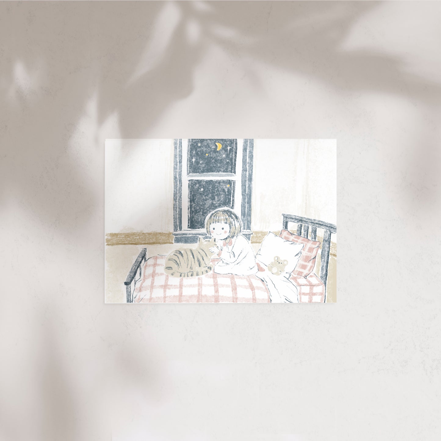 Girl and Cat Good Night Illustration Postcard