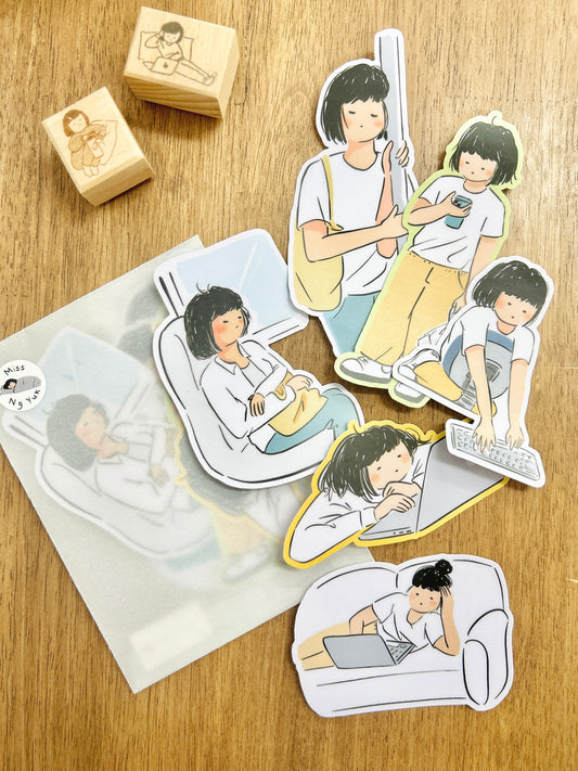 Miss Ng Yuk Removable Sticker Set Too Sleepy to Work Series (6 Big Sticker)