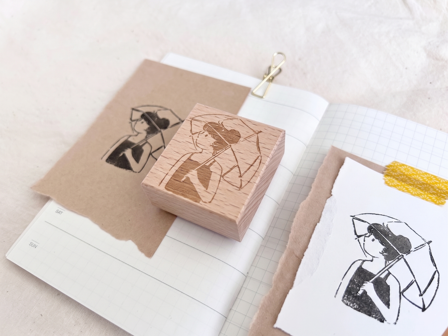 Raining Day Girl with Umbrella Stamp